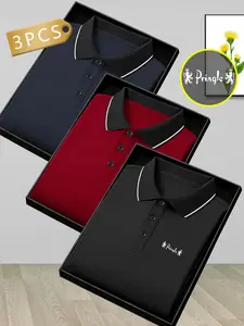 Best-selling 3-piece set: Quick-dry and breathable sports fabric polo shirt, Pringle of Scotland printed pattern, suitable for multiple scenarios including business sports, and home, high quality, all-season wear, and easy care.