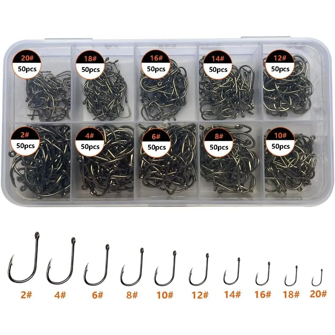 300 count/ 500 count/ 1000 count Small Fishing Hooks, 10 Different Sizes  Fish Hook Set for Freshwater
