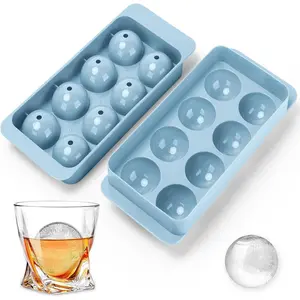 Round Ice Cube Mold,8 x 1.8 in Whiskey Ice Cubes,Circle Ice Cube Tray with Lid,Large Ice Ball Maker Mold Sphere Ice Cube,Large Ice Cube Molds for Cocktails,Coffee(Round Ice Cube Mold,Blue) Plastic Sturdy