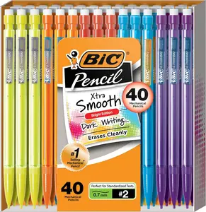 Smooth Mechanical Pencils with Erasers (MPCE40-BLK), Bright Edition Medium Point (0.7mm), 40-Count Pack, Bulk Mechanical Pencils for School or Office Supplies