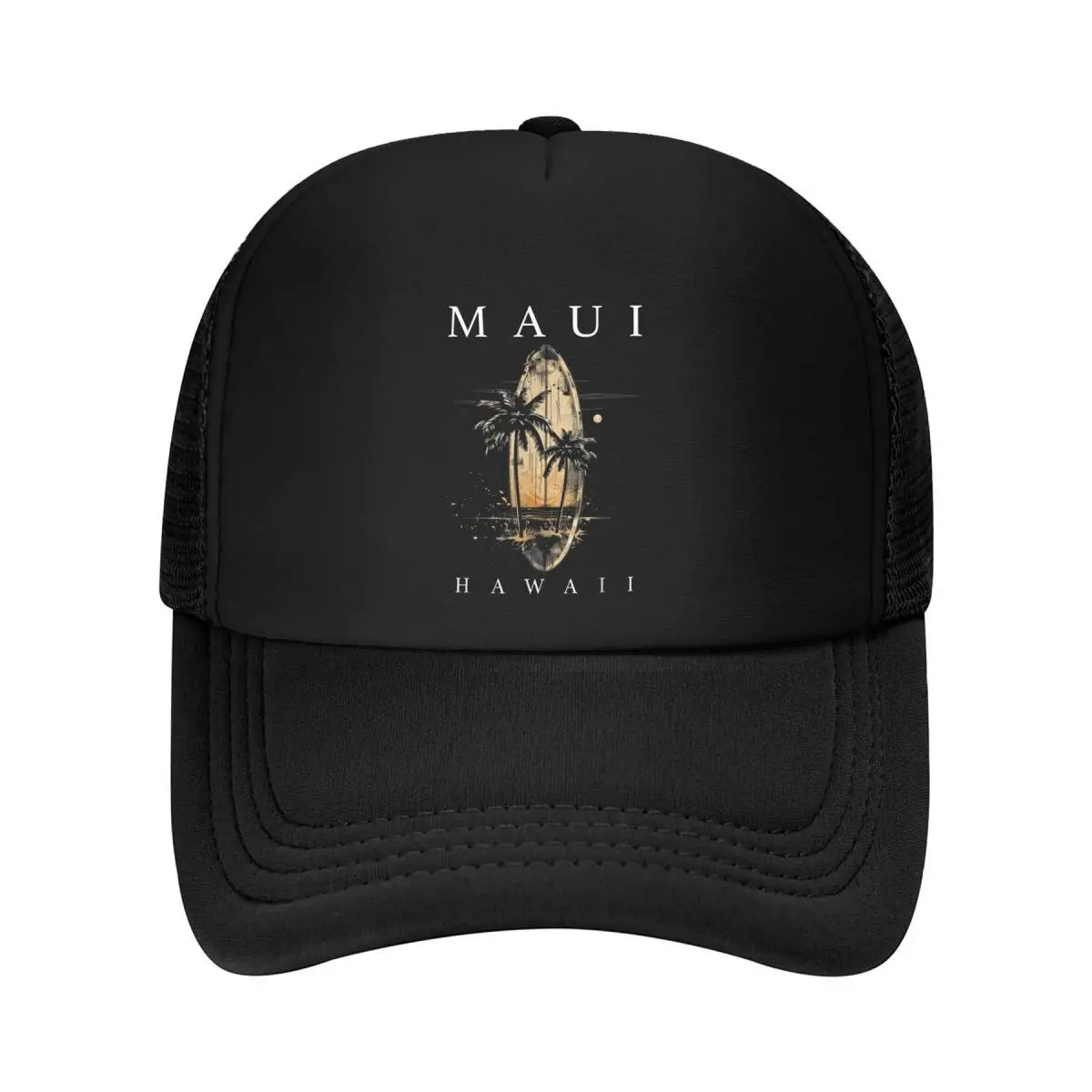 Unisex Trucker Hat with Vintage Maui Print, Lightweight & Durable Baseball Cap with Breathable Mesh, UV Protection for Outdoor Sports, Vintage Prints, Mesh Fabric, Adventure Sports & Outdoor Hats, Hiking / Light Outdoor