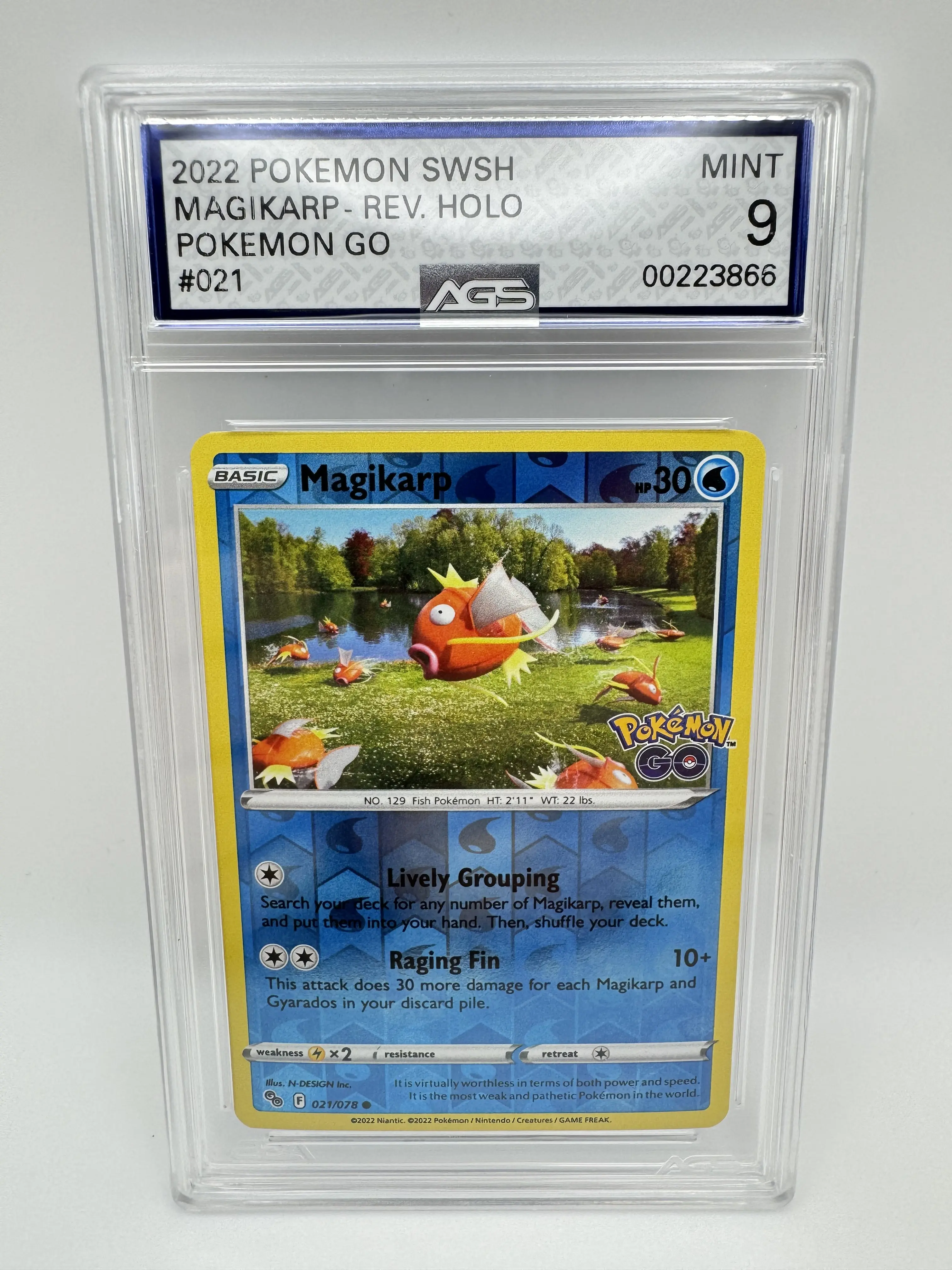 Graded AGS 9 Magikarp REVERSE 2022 Pokemon GO 021 Holographic Pokemon ...