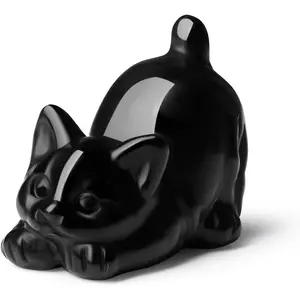 F-SO41  Black Obsidian Cat Decor Statue Figurine Crystals and Healing Stones Carved Office Room Home Decor Lazy Sculpture Natural Crystal Stone Cute Decoration Gemstones Gifts for Cat Lovers Women Men Glossy Ornaments