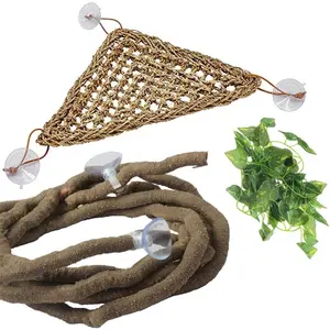 Bearded Dragon Hammock,Bearded Dragon Tank Accessories,Jungle Climber Vines Flexible Reptile Terrarium Leaves with Suction Cups Habitat Decor for Chameleon, Lizards, Gecko, Snakes(3 PCS)