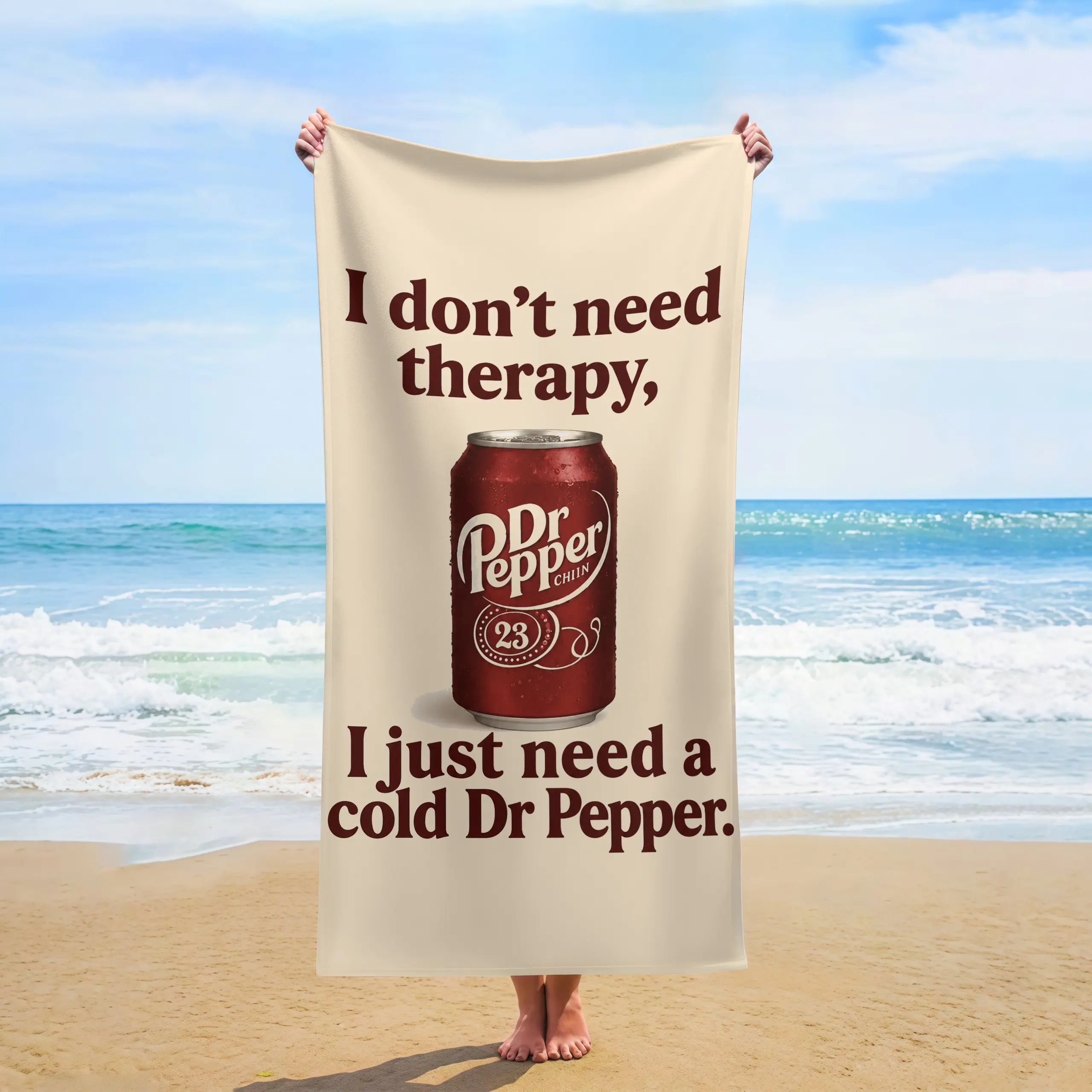 Retro Simple Dr Pepper Themed Bath Towel, Quick-Dry Cold Soda Print Beach Towel, Summer Gift Item