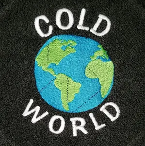 Cold World Custom Embroidered Design on towel