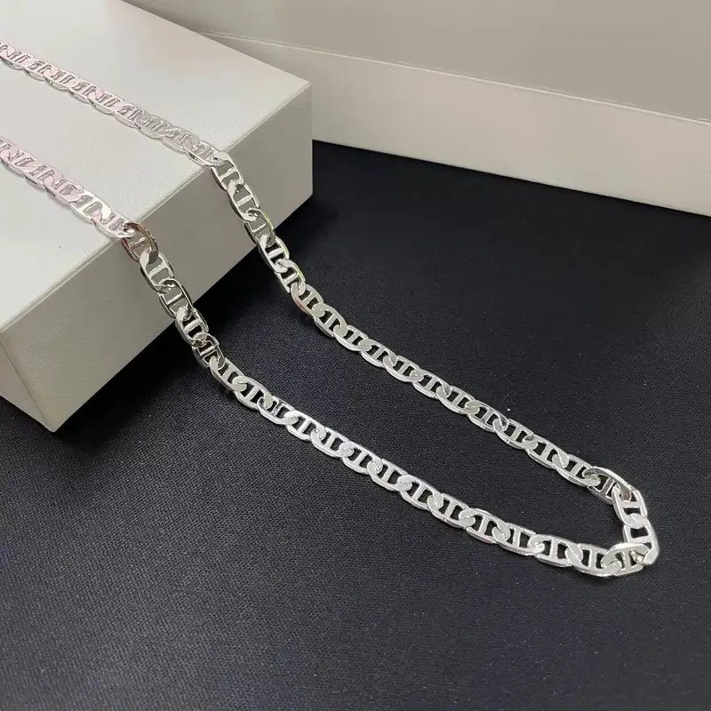 Women's 6MM Solid Link Flat Mariner Chain Necklace - 22in Silver-Plated Sleek and Modern Fashion Necklace, 925 Silver-Plated Ethnic Adult Jewelry for Daily Wear, Special Occasions