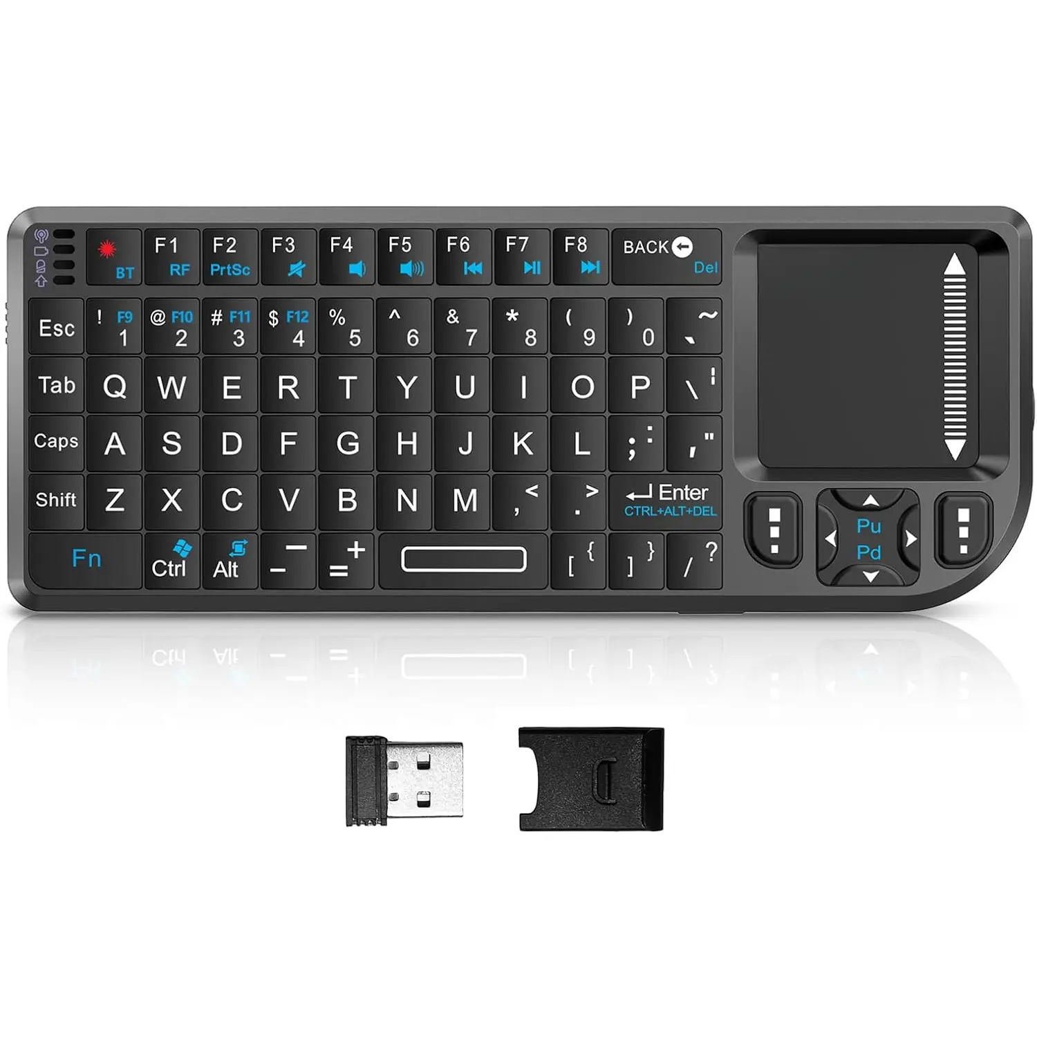 K808 Ultra-Thin Mini Keyboard with Touchpad,  &2.4G Dual Mode & Backlit, USB-C Rechargeable, Compatible with iPad, , Windows, Android - Portable for Travel, Office,  - Black