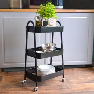 3 Tier Small Rolling Cart, Metal Utility Storage Organizer Kitchen Trolley Bathroom Laundry Room Bar Office Shelves Mobile Shelving Unit With Caster Wheels For Snack Bedside Narrow Places Outdoor Decor