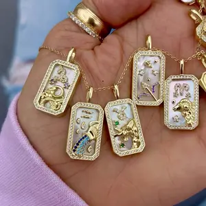 Jewelfairy Vintage 12 Constellation Necklaces for Women, Colorful Zodiac Birthstone Necklace Gifts