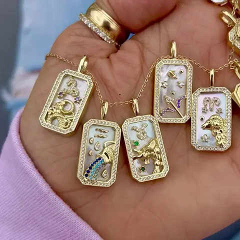 Jewelfairy Vintage 12 Constellation Necklaces for Women, Colorful Zodiac Birthstone Necklace Gifts
