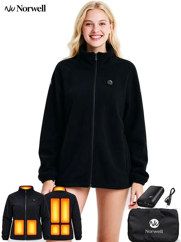 Norwell Women's Heated Fleece Jacket for Women Men with 7.4V/3A 5000mAh Battery Pack, Unisex High Neck Fleece Jacket, Windproof Thermal Lightweight, Winter Outdoor Hunting Skiing Coat - Black, Valentine's Day,Father's Day,Christmas Gift Athletic Jacket Ja