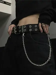 Unisex Belt, Couple Waistband, Vintage Dual-Buckle Metal Chain, Punk Style, All-Seasons Accessory, Versatile Decoration