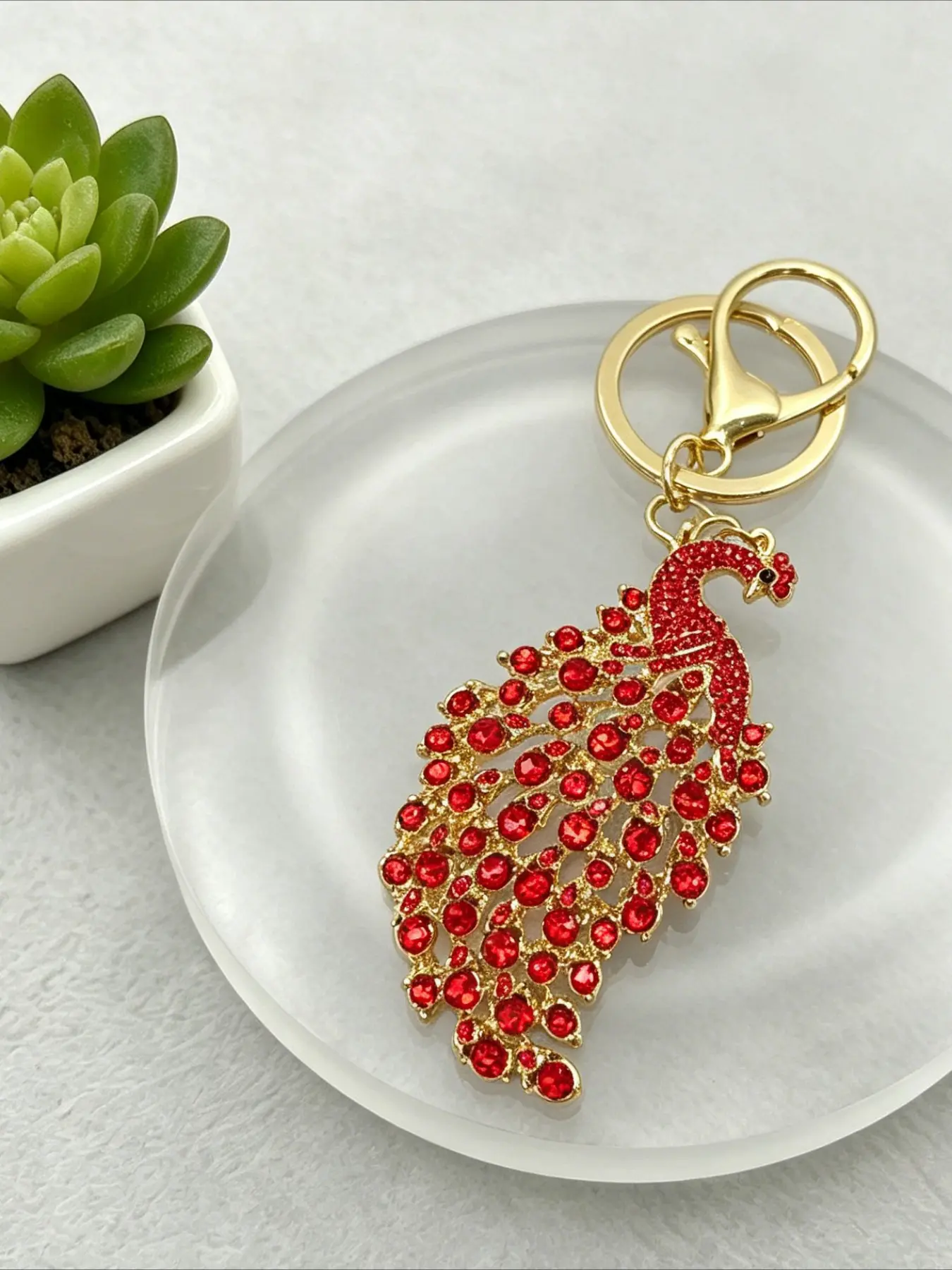1Pc Elegant Peacock Keychain Bling Rhinestone Peacock Key Ring Charm for Women Bag Car Key Fashion Accessory