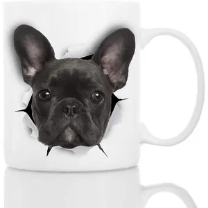 Funny 2D Peeking French Bulldog Mug, Cute Novelty Ceramic Coffee Cup, Best Frenchie Gifts for Dog Moms & Pet Lovers