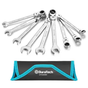 #Summervibes DURATECH 9-Piece Flex-Head Ratcheting Wrench Set, Combination Wrench Sets, 72 Tooth CR-V Steel, with Rolling Pouch