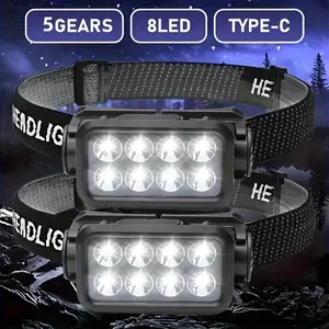 2-Pack USB Rechargeable Headlights, 8 LED High Lumen, Motion Sensor, Waterproof, Lightweight, Ideal for Camping, Running, Fishing, Biking, Basement Work