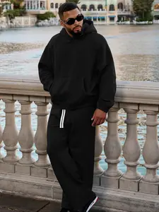 Men's Solid Plain Pattern Two-Piece Set, Classic Casual Long Sleeve Hoodie & Drawstring Pocket Sweatpants, Fall Winter Fitted for Daily Wear