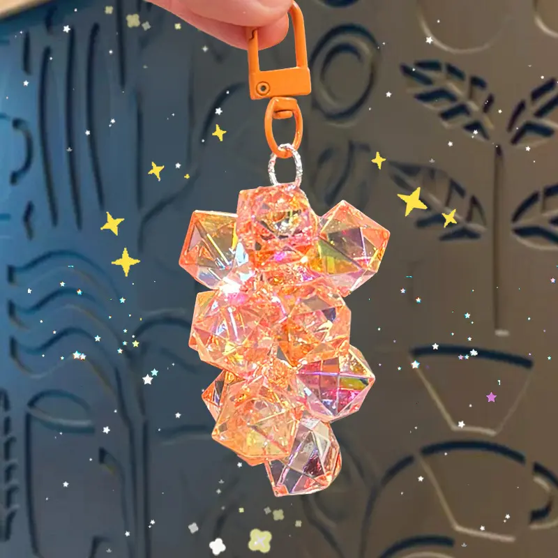 Grape Cluster Bead Keychain for Women, Cute Iridescent Crystal Pendant, Dainty Collectible Bag Charm for Purse and Keys, Bead Keychains, Cute Collectibles