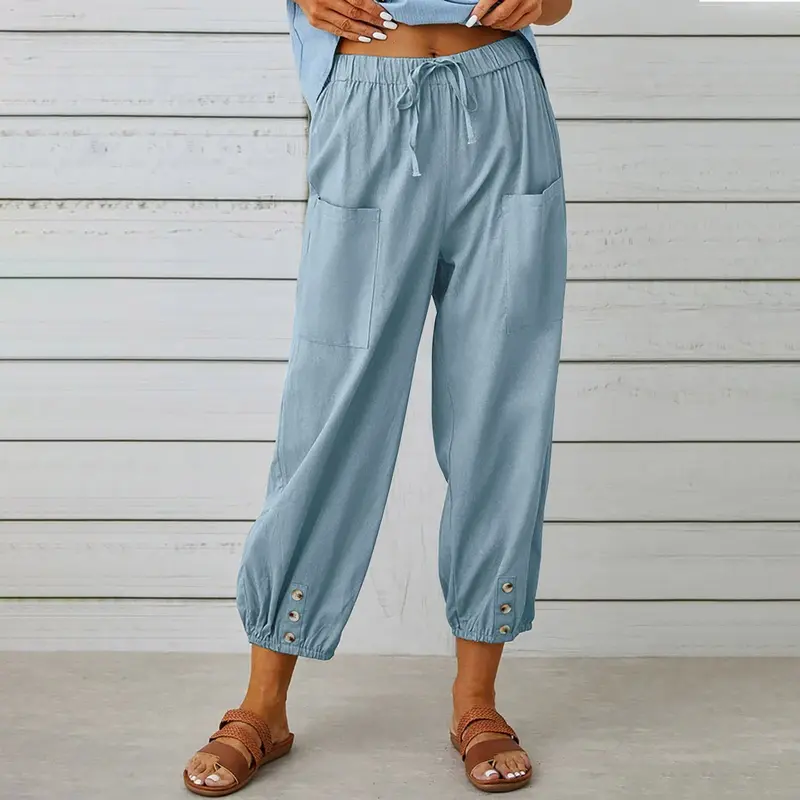 women's clothing trousers Womens Casual Capri Pants Elastic Waist Baggy  Womenswear Bottom sual pants for women business casual dress pants Summer  linen casual pants ladies' casual pants women's clothing cargo pants work