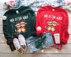 Couples Christmas Sweaters, Couple Christmas Pajamas Couple Sweatshirts Otter Puns Matching Christmas Shirts Funny Ugly Sweater Party Tees