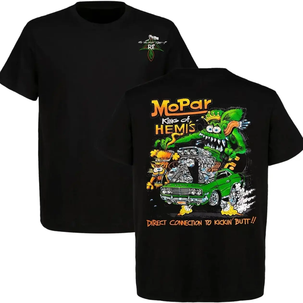 Retro Mopar King Of Hemi Tee Drag Racing Crewneck Short Sleeve Cotton 2-Sided T-Shirt Rat Fink Style Perfect Gift For Him For Her CB