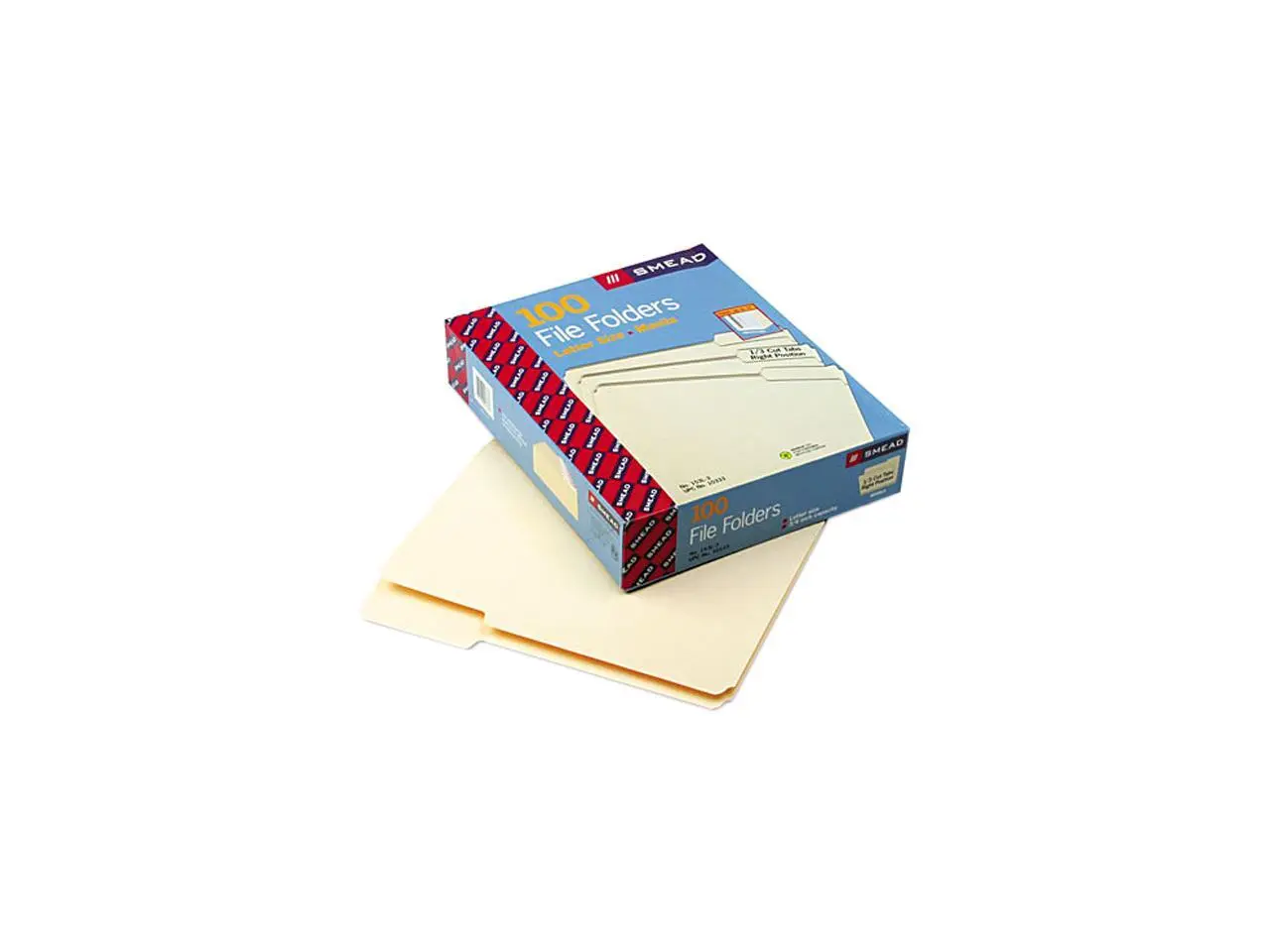 Smead 10333 File Folders, 1/3 Cut Third Position, One-Ply Top Tab, Letter, Manila, 100/Box