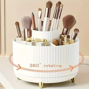 Rotating Makeup Storage Box with 5 Layers, Durable Plastic with Luxury Stripe Design, Ideal for Brushes, Lipsticks, Skincare, Stationery, Makeup Tool Organizer