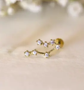 Flat Back Titanium Celetial Zodiac Cartilage Earring Studs, Constellation Stud, Horoscope Earrings/Conch Studs/Helix Studs, Birthday Gift