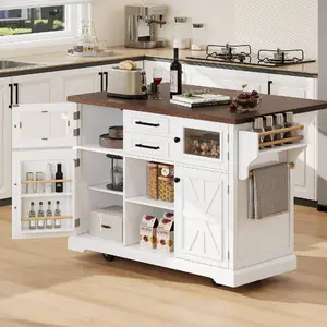 54.9"    Power Outlet and Drop Leaf,  Storage Cart  4 Door Shelves, Cross Barn Doors & Visual Glass Door, Rolling   on 4 Wheels for , Dining Room kitchen with island