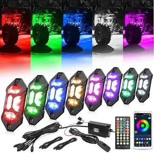 8PCS RGB LED Rock Lights Kit – 16 Million Colors, Multi-Mode, IP67 Waterproof, Remote Control, Off-Road & Underglow Lighting for Car/Truck/ATV/Boat