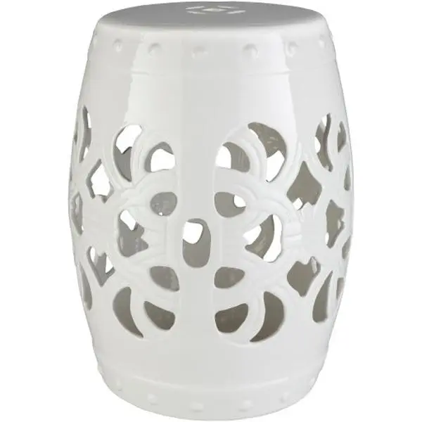 Brinnon Chinese Traditional Drum Garden Stool, White