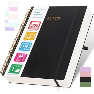 Spiral Notebook, 8.5" x 11" Notebooks for Work, 300 Numbered Pages College Ruled Notebook, Large Notebook for School with 24 Tabs, A4 Notebook Journal for Women Men, Thick Paper,  Pocket, Black