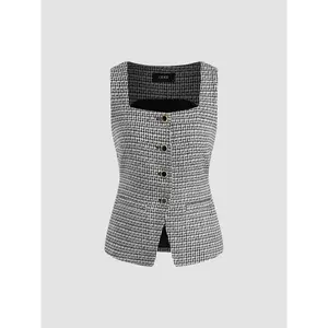 Cider [size 2-24] Tweed Square Neck Check Waistcoat