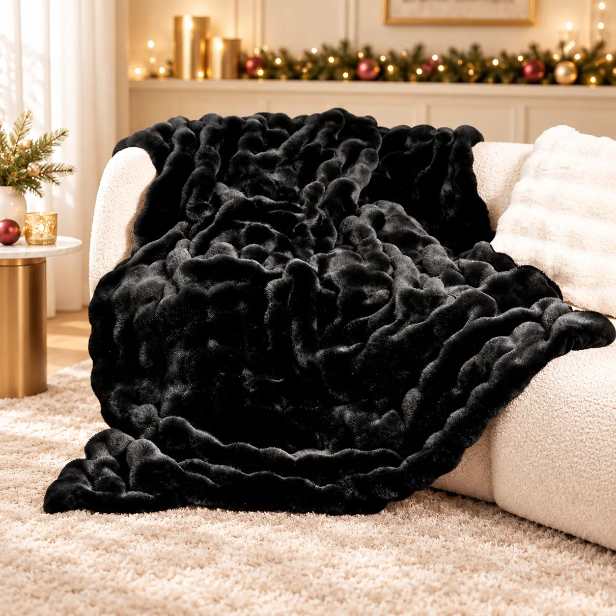 BLUNIQUE 800 GSM Bubble Faux Rabbit Fur Throw Blanket - Fluffy Soft Decorative Sofa Blanket, Thick Plush Bedroom Decor for Couch/Bed, Unique Decor Gift for Women, Techvibes