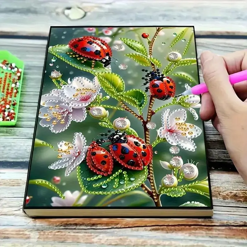 5D DIY Diamond Arts Colorful Painting Notebook, A5 Cover Diamond Arts Colorful Painting Notebook, DIY Decorative Notebook for Home School Office, Handicraft