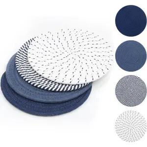8 Inches Trivets for Hot Dishes, 4 Pieces Cotton Trivets Mats for Kitchen, Hot Pads for Countertops and Table, Heat-Resistant Pot Holders for Hot Pots and Pans(Blue, 4pcs)