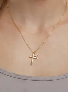 Elegant Copper Zircon Cross Religious Necklace for Women, Adjustable Two-Layer Pendant Jewelry Gift, Stylish Casual Accessory for All Seasons