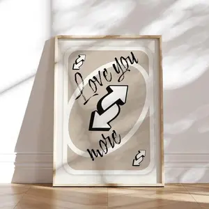 [Sale off up to 65%][Free Ship][No Frame] Love You More Poster, Neutral Beige Retro Wall Art, Playing Uno Card Wall Art, Girly Valentines Day Preppy Decor