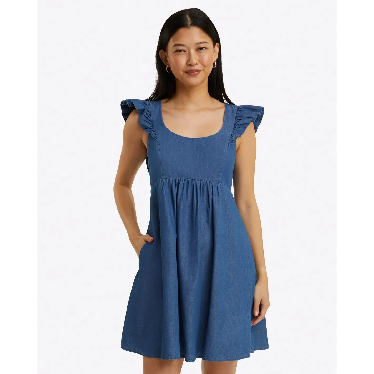 Ciara Babydoll Dress in Chambray