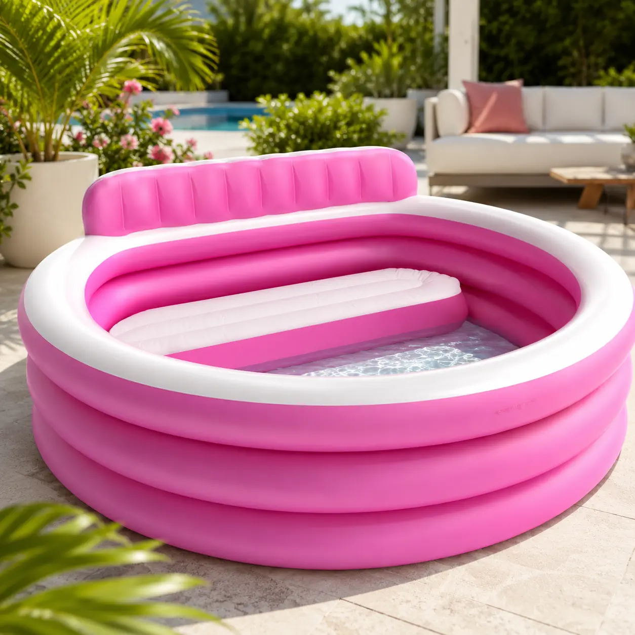 Round Family Lounge Pool, Inflatable Float with 4 Built-in Seats and Backrests for Backyard Fun, Multi-Person Pool Float Chairs, 88 x 85 x 21in, With Seats And Backrest, Family Gifts, Pneumatic, Above-Ground Swimming Pool Rings