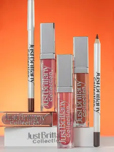 Just Brittany Lip Gloss Collection Full Set with Brown Liners - Glossy Nude Shades for Versatile Makeup Looks in US