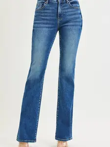 RISEN High Rise Bootcut Jeans With Distressed Details