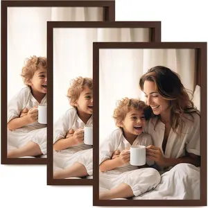 3 Pack 16x24 Dark Brown Walnut Finish Wooden Photo Frame , Wood Grain Design, Horizontal and Vertical Wall Mounting Home Decor Frames