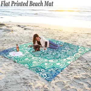 Lightweight Summer Beach Mat, Mandala Print, HD Printing, Anti-Fade, Sandproof Waterproof, Washable, Includes 4 Fixing Poles
