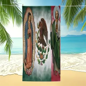 Mexican Flag Religious Beach Towel, Microfiber Pool Towel With Print Of Our Lady Of Guadalupe and Saint Judas Tadeo, Patriotic Catholic Bath Towel Blanket, Suitable for Pool and Travel, Absorbent Drying Towel