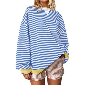 Women Striped Oversized Sweatshirt Color Block Crewneck Longsleeve Pullover Top Baggy Trendy Preppy Clothes Fall Fashion Casual Baggy SweatshirtGift