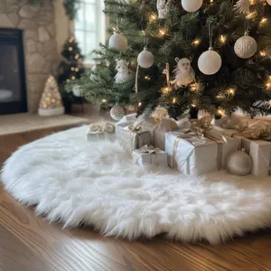 60 Inch Faux Fur Plush Christmas Tree Skirt Decoration for Merry Christmas Party