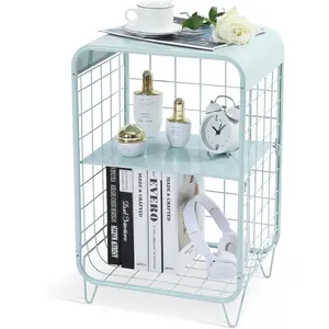 Nightstand, metal side table, three-tier side table with storage function, vintage nightstand, girls' bedroom furniture, coffee table for living room, bedroom, dormitory, mint green