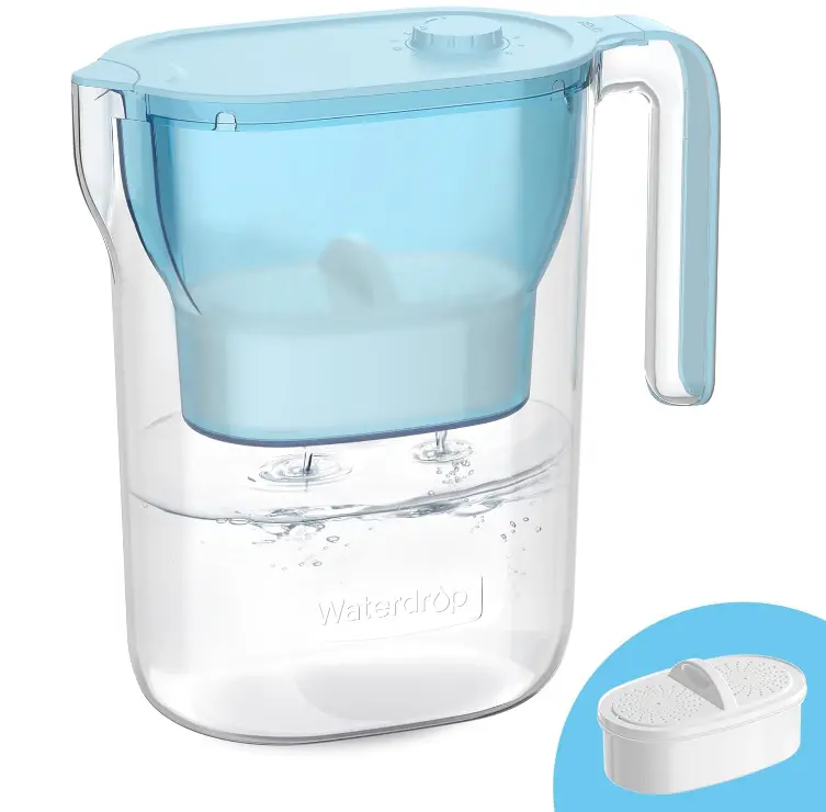 Waterdrop Water Filter Pitcher, , 200-Gallon Long-Life, Countertop NSF Certified Water Purifier, Replaces 6,400 Plastic Water Bottles a Year, Reduces Chlorine, PFOA/PFOS, 7-Cup, Blue